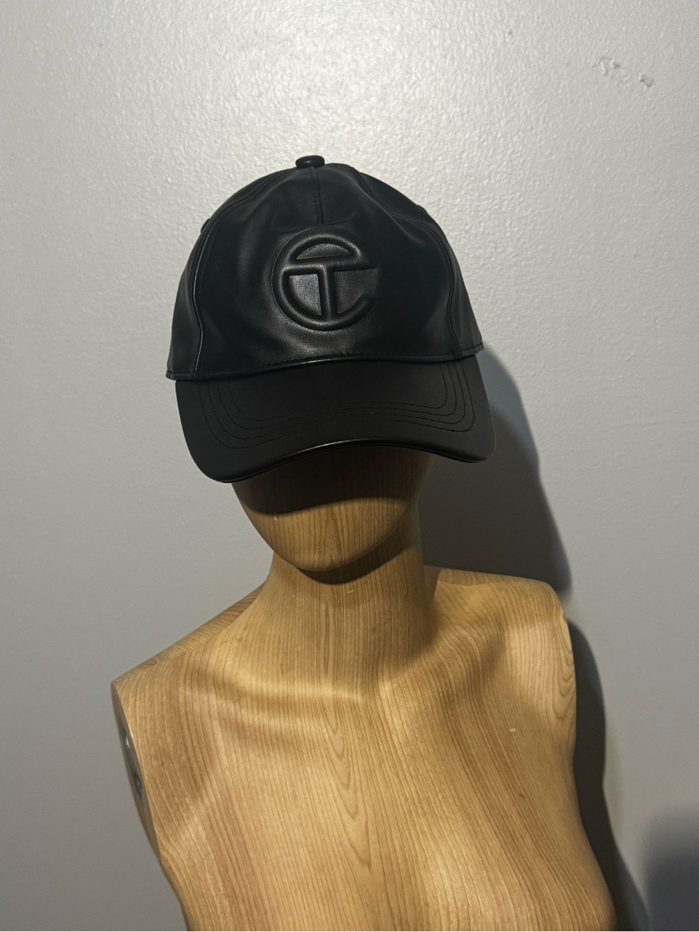 Telfar Black Leather Logo Embossed Baseball Dad Cap